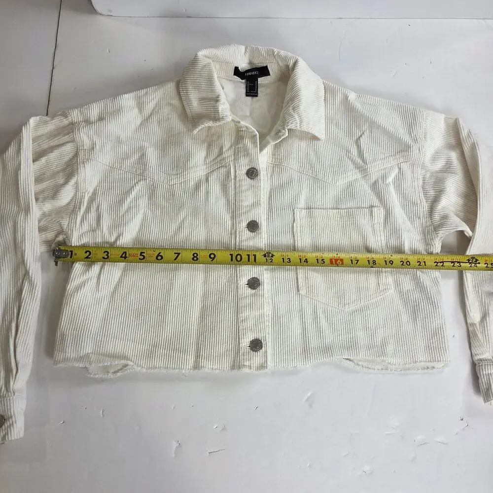 Forever 21 Crop Corduroy Button-Up Cream Jacket   Medium Y2k